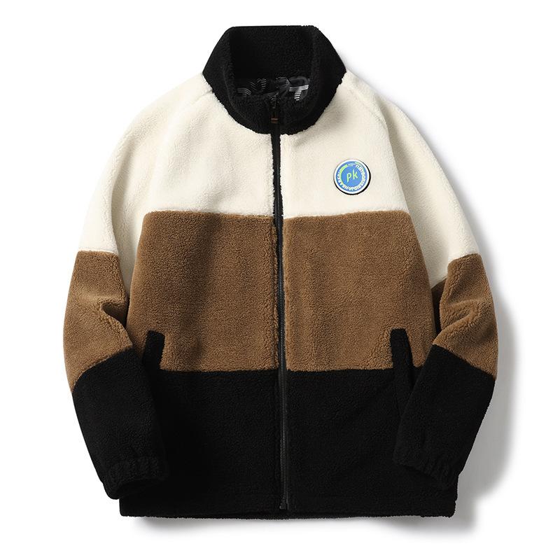 

Осеннее новое мужское меховое пальто модное сочетание цветов воротник-стойка мужская куртка флисовое пальто 4XL кофейный