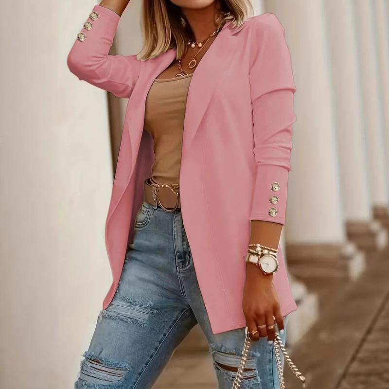 

Осень-зима Женская мода однотонный пиджак с лацканами для офиса и отдыха L