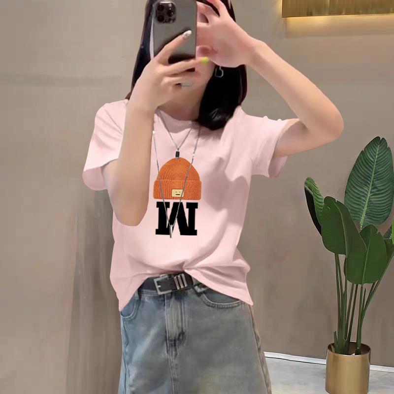 

White short-sleeved front shoulder t-shirt women s pure cotton 2025 spring and summer new round neck thin basic t-shirt top S