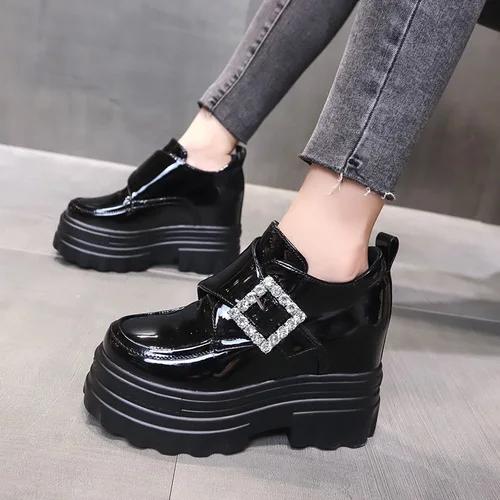 

Мода Новые Осенние Туфли 10 СМ Каблуки Кожаные Массивные Туфли 2024 Женские Кроссовки Diamonds High Platform Черные Теннисные Туфли Женские Вулканизированные 39 чёрный
