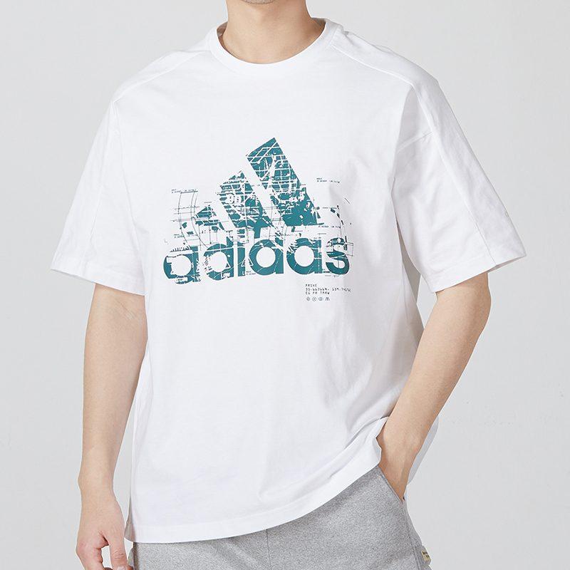 Adidas T Shirts Men's White Crew Neck Moderate Straight Fit HD0050