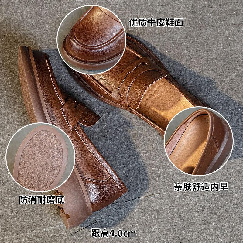 Loafers Women's Spring and Autumn 2025 Handmade Cowhide Soft-soled Single Shoes Fashion Lazy Shoes Women's One-pedal Retro