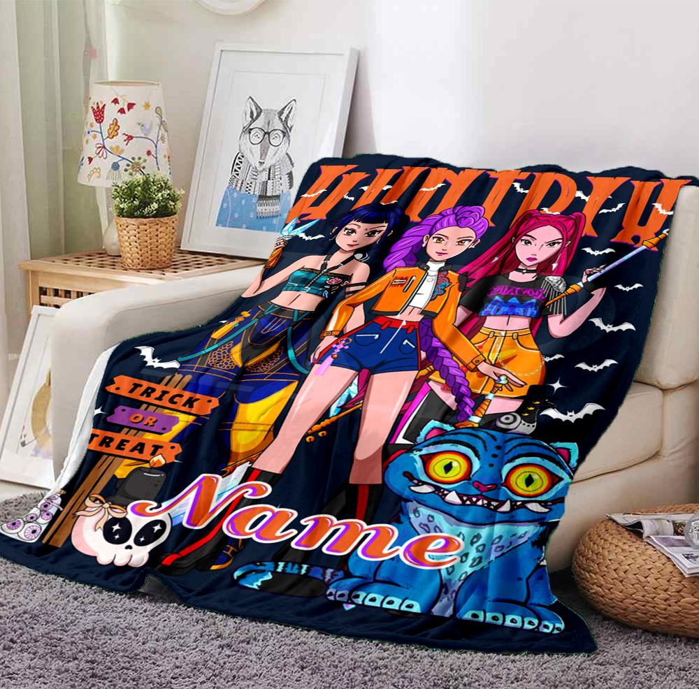 Custom Name Huntrix Squad Flannel Blanket Throw Blanket Soft Warm Sofa Bed home Decor Unique Gift