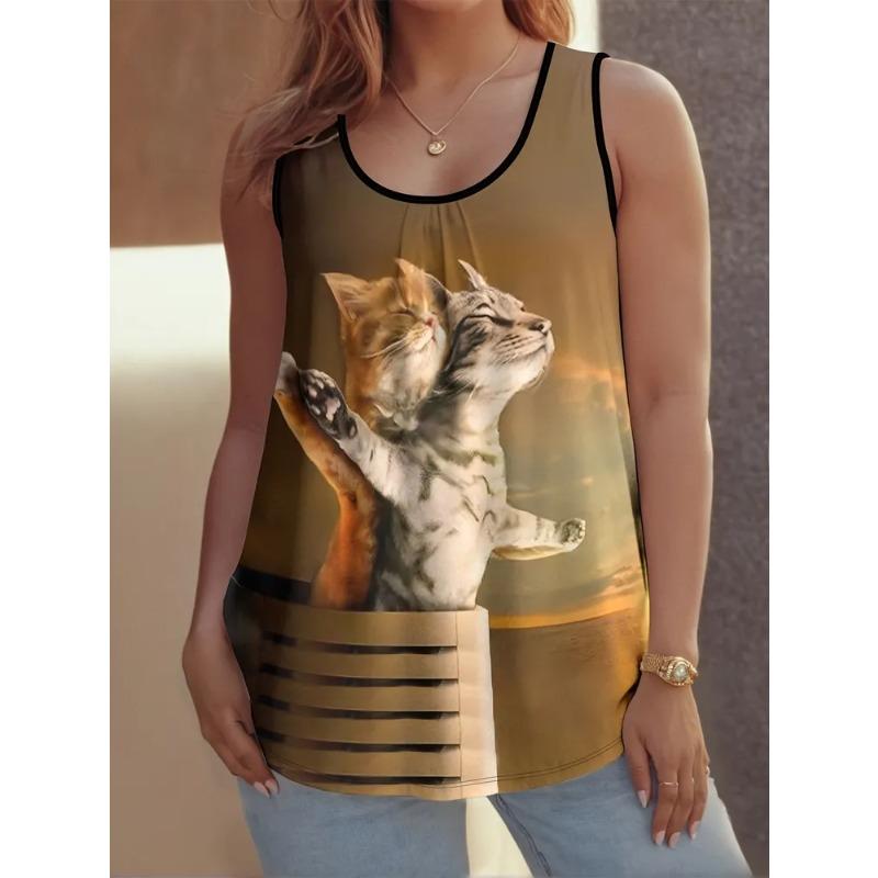 Dámská bezrukávová vesta Kreativní barevný potisk Volný časová Volná Módní Všestranná Letní Nadměrná vesta