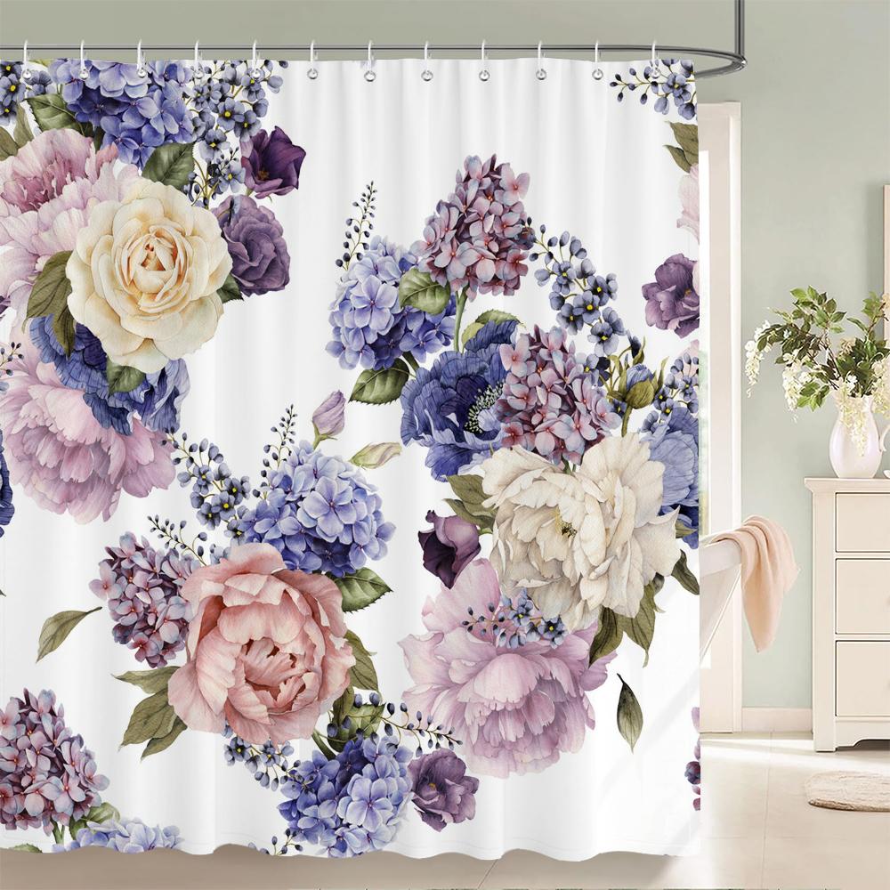 Elegant Floral Flowers Shower Curtain Retro Rose Shower Curtain Polyester Bath Curtain Bathroom Decor Curtain Washable With Hook