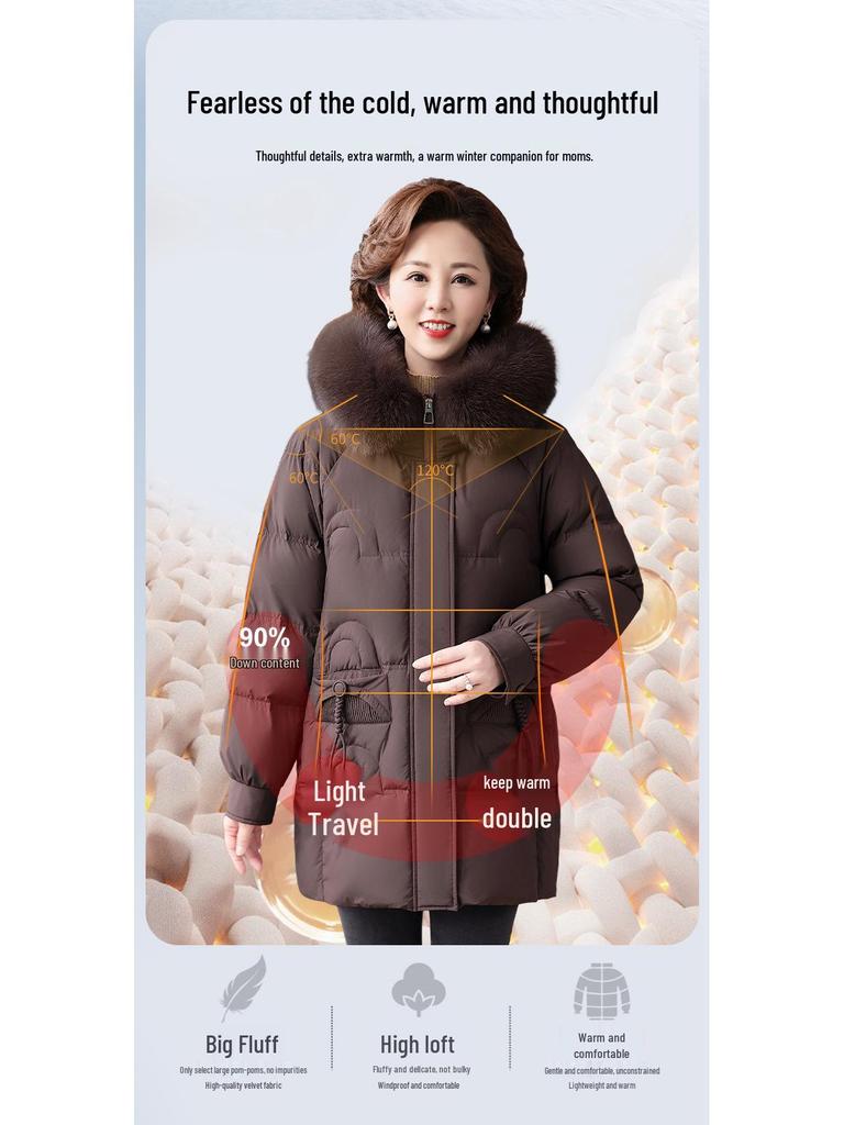 Damen Mittellange Jacke mit 90 % Daunenfüllung (weiße Entendaunen) - Wintermode 2025 für mittleres und älteres Alter