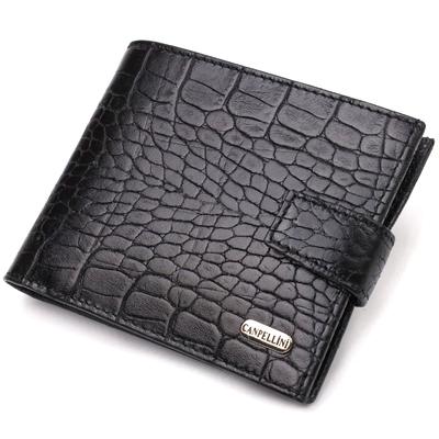 Convenient Men's Wallet Made of Genuine Textured Leather with Crocodile Embossing CANPELLINI 21790 Black