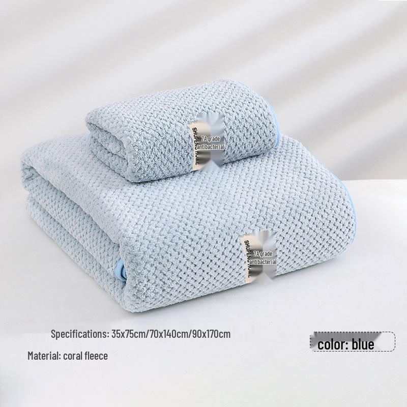 7A Antibacterial Extra Large Coral Fleece Bath Towel - Pineapple Pattern, Extra Thick, Absorbent, Quick-Drying, 90x170 Cm, Class A Bath Wrap