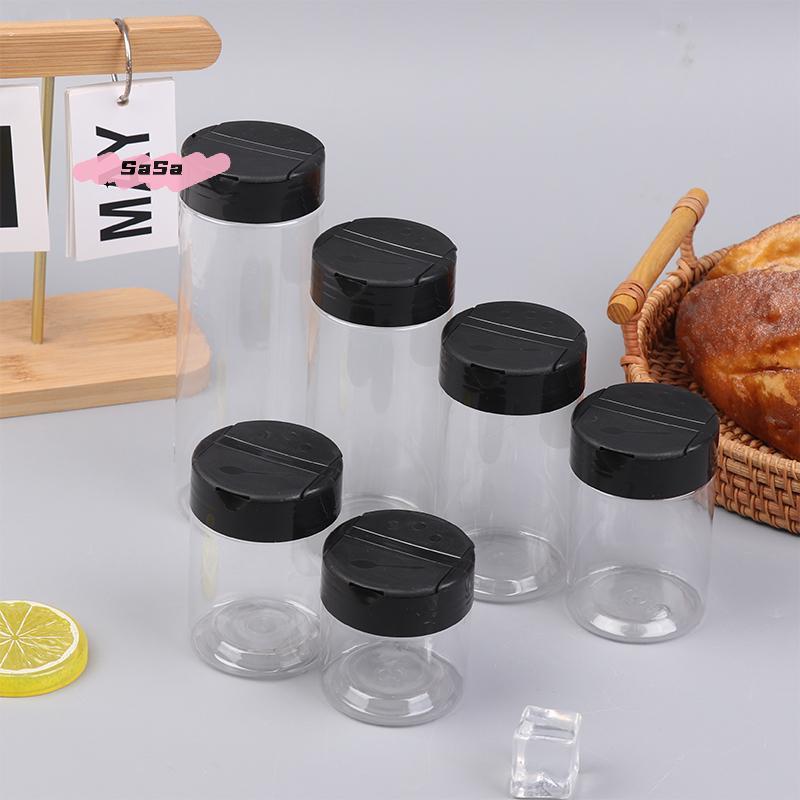 S-5/6Pcs Durable Plastic Double Flip-Top Transparent Seasoning Jar Portable Salt Cellar Empty Pepper Shaker for Kitchen