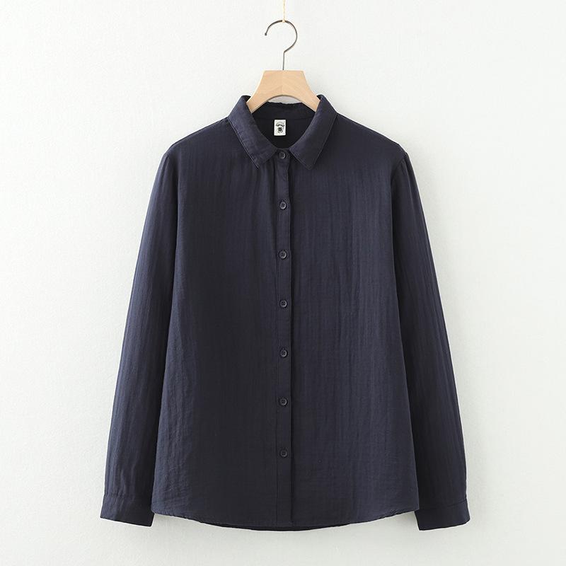 

Women Blouses New Fashion Long Sleeve Comfortable Office Shirt Cotton Yarn Casual Tops Blusas Femininas Solid Color XXL