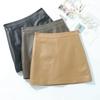 Plus Size Black Faux Leather High Waist A-Line Mini Skirt - Women's Slimming Spring/Autumn Hip-Hugging PU Leather Skirt