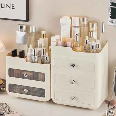 Organisatrice de cosmétiques pour influenceurs: Tiroir de bureau et porte-rouge à lèvres avec rangement pour masques