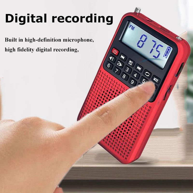 Mini-Taschen-UKW-Radio Hohe Empfindlichkeit Radioempfänger Tragbarer Bluetooth-Lautsprecher Rekorder mit LED-Licht Unterstützung für TF-Karte Headset