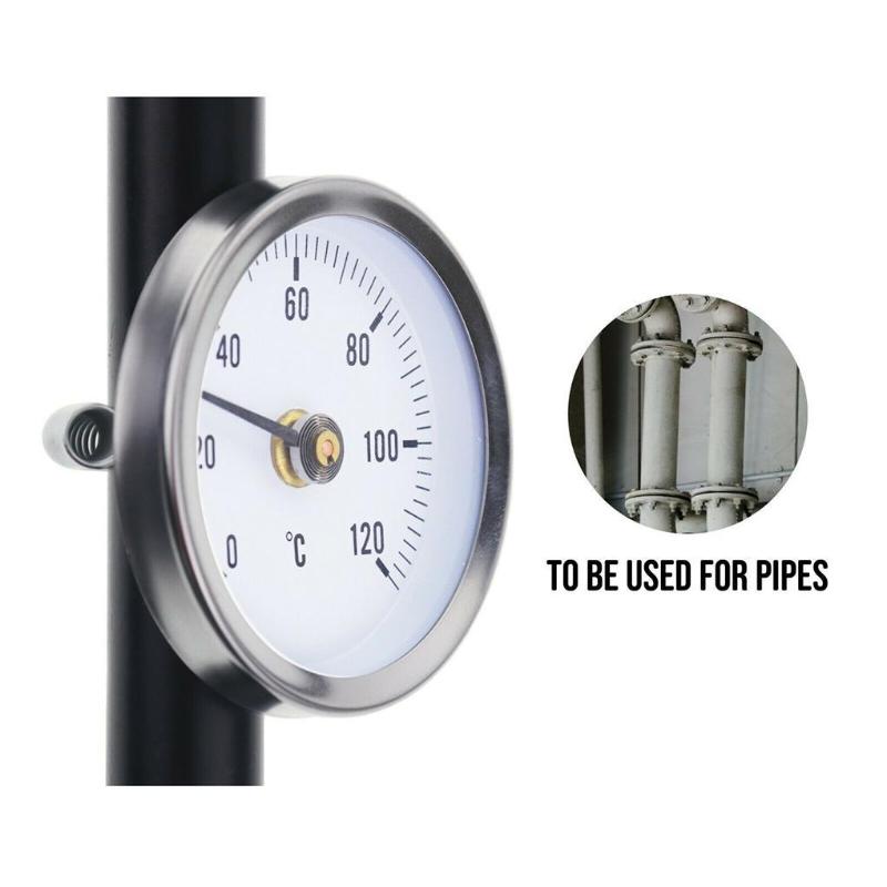 0-120℃ Stainless Steel Clamp-On Tube Thermometer On Tube Heating Spring 63Mm Metal Temperature Temp Gauge Spring Industrial Tool