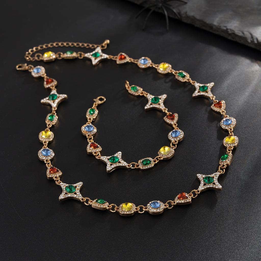 Vintage Colorful Gemstone Necklace for Men Trendy Light Luxury High-end Clavicle Chain Hip-hop Bracelet Men's Jewelry