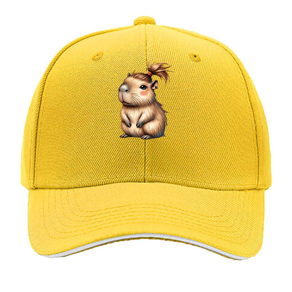 Cute Standing Capybara Ponytail Cartoon Animal Illustration Sandwich Baseball Cap Unisex Women Sun Cap Outdoor Workouts Hat