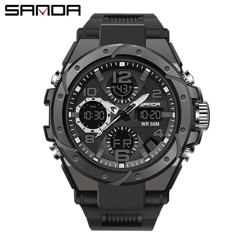 Sanda Men's Multifunctional Dual Display Waterproof Sports Watch with Luminous & Alarm Features