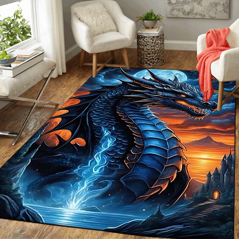 1Pc Blue Dragon Fantasy Rug, Office Carpet Indoor Outdoor Doormat, Non-Slip, Comfortable, Living, Christmas Halloween, Xmas Gift G136