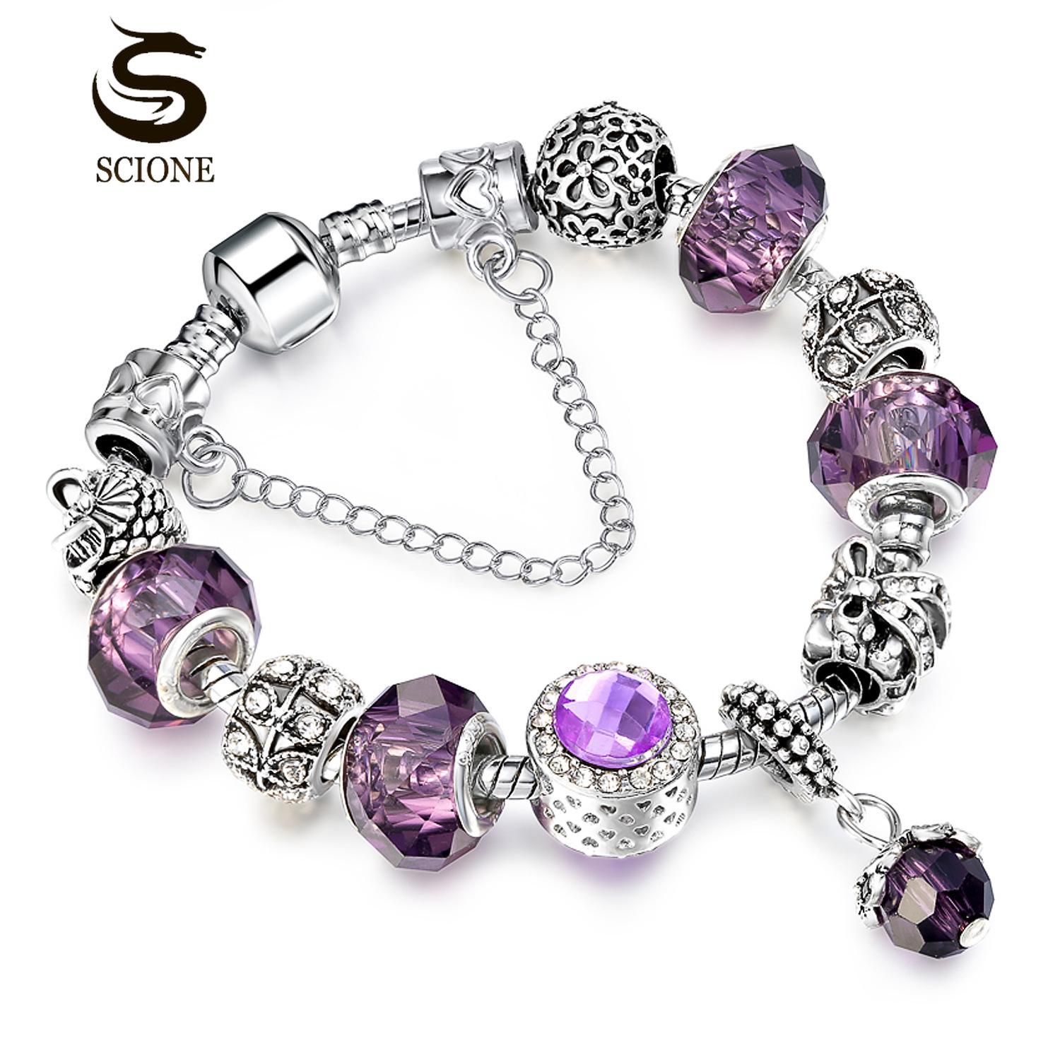 

LUXY MOON Фиолетовый кристалл Принцесса Сердце Посеребренный браслет Браслет из бисера и хрусталя