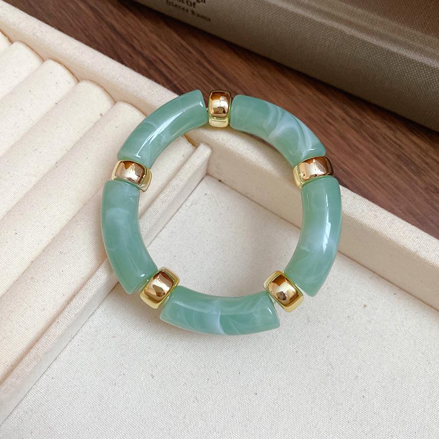 Neue gespleißte Bambusrohr Acryl Runde Armreifen für Damen Herren Mode Smuding Geometrische Armbänder Elastischer Armreif Partner Schmuck X