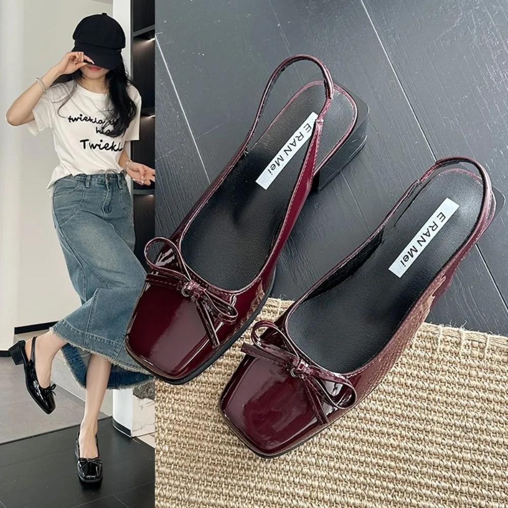 Sandals Women's 2025 New Style Toe Open-top Buckle High Heels with French Bow Comfortable Fashionable Shoes