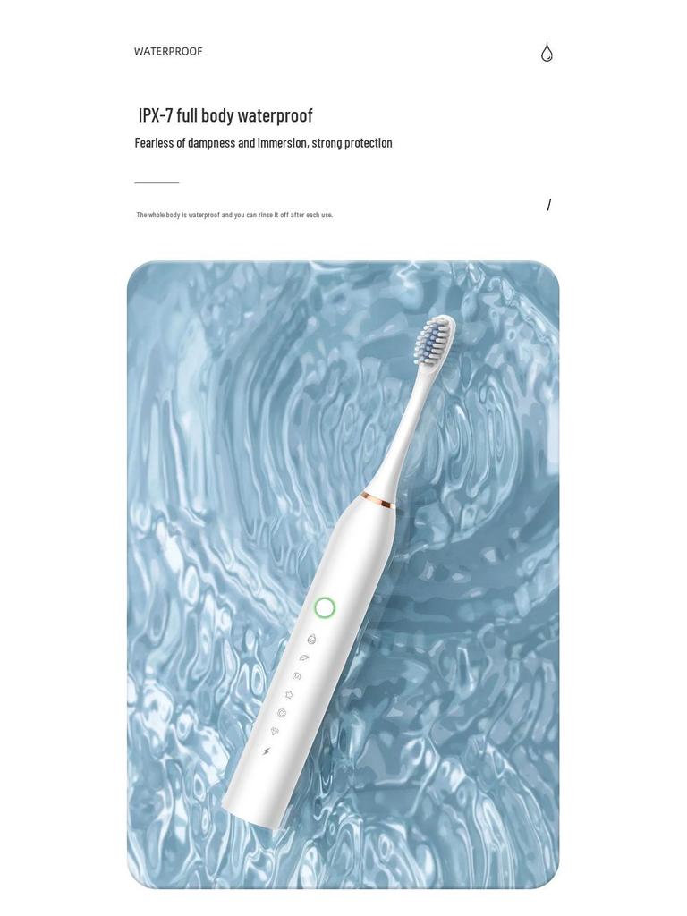 Rechargeable Waterproof Ultrasonic Electric Toothbrush with Soft Bristles for Adults & Children