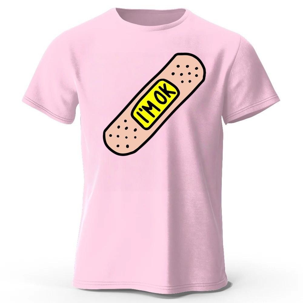 Summer Fashion Item I'm Okay Cotton T-shirt Men's Loose Oversized Breathable Sports Short Sleeves Street Wear