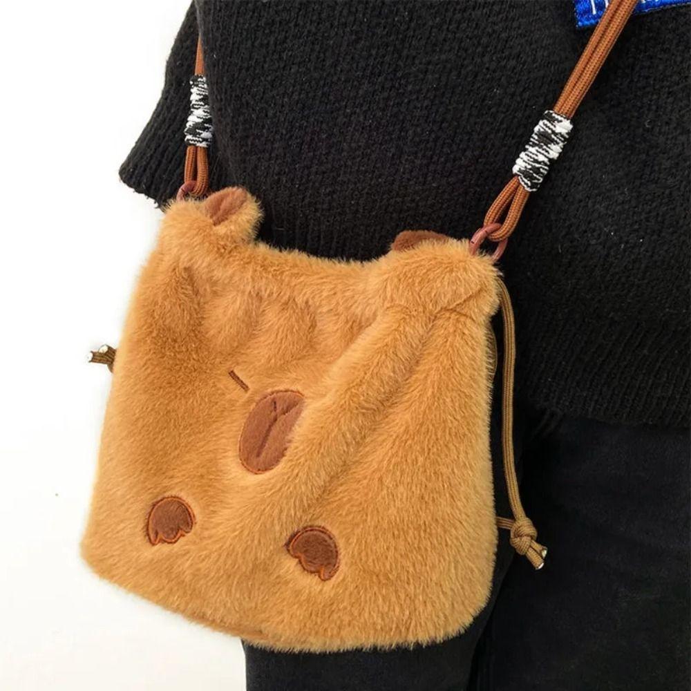 Large Capacity Capybara Plush Shoulder Bag Plush Capybara Cartoon Crossbody Bag Kids Birthday Gift