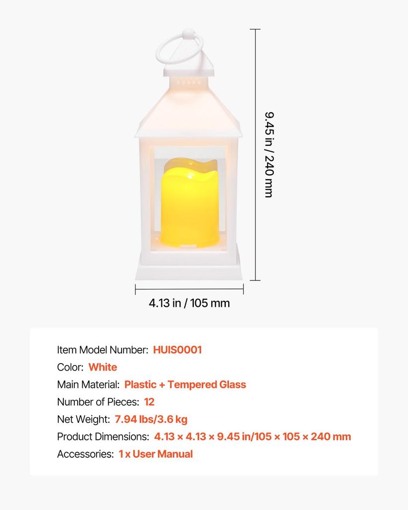 12 Pcs Decorative Candle Lantern, LED Electric Flameless Candle, Plastic LED Holder with Glass, Wall Hanging Indoor Porch Lanterns for Wedding Table
