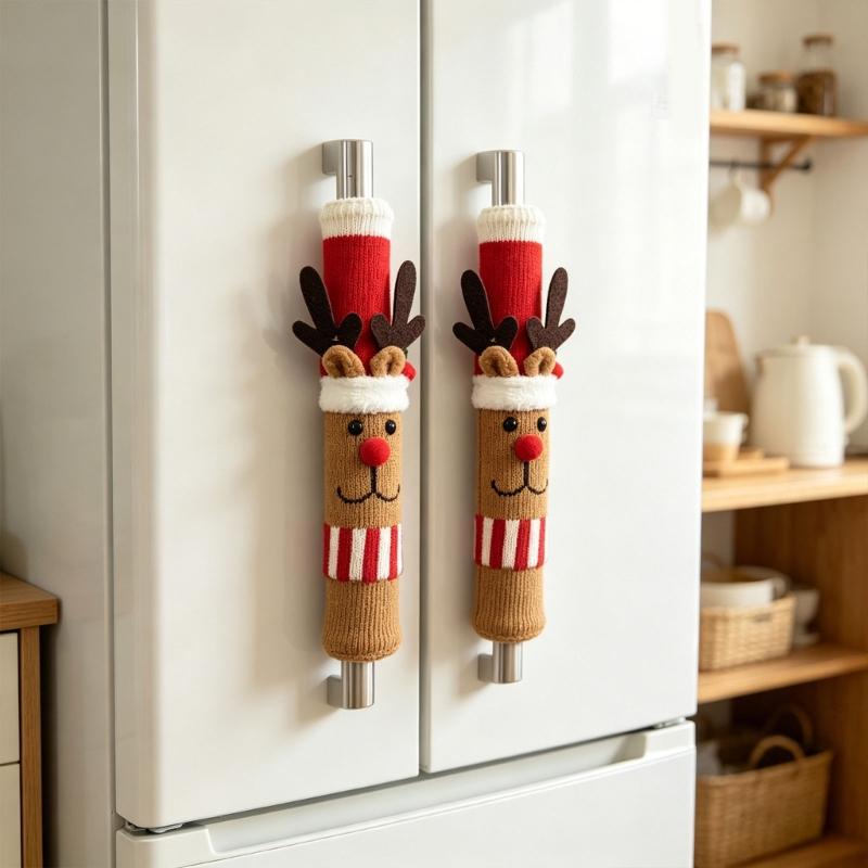 Christmas Appliance Handle Sleeve, Fabric Decoration with Handle-Over Form and Side Closure for Seasonal Kitchen Displays
