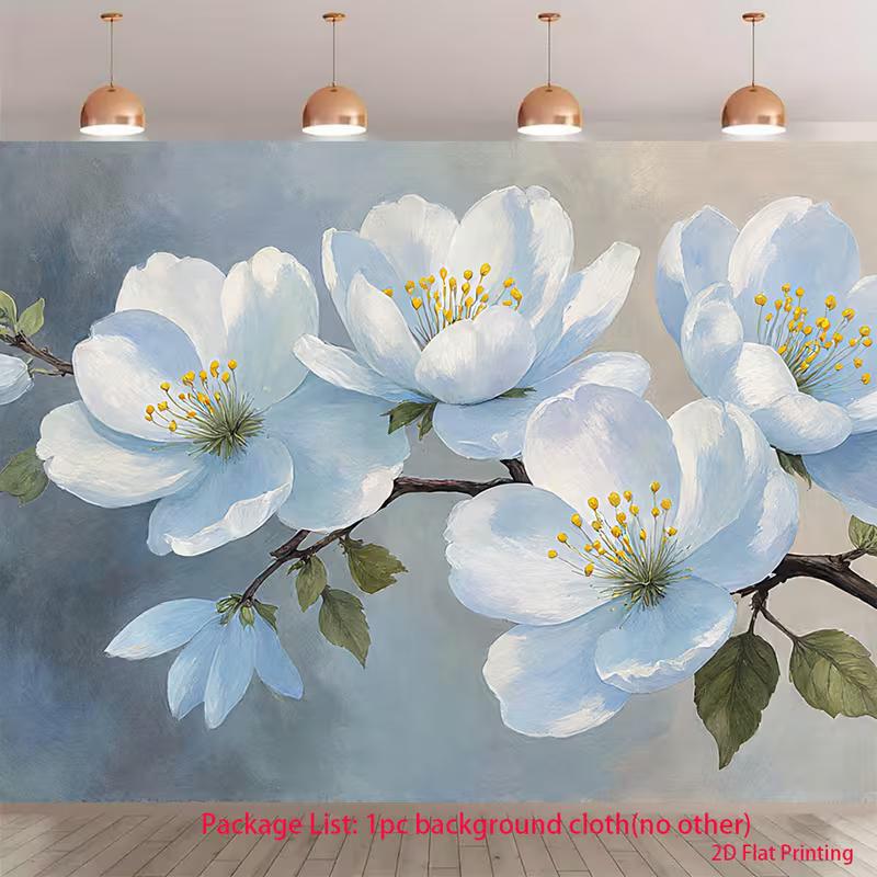 

2D Elegant Blue Floral Backdrop, Soft Watercolor Flower Background Banner 47.2x31.5inch/120*80cm
