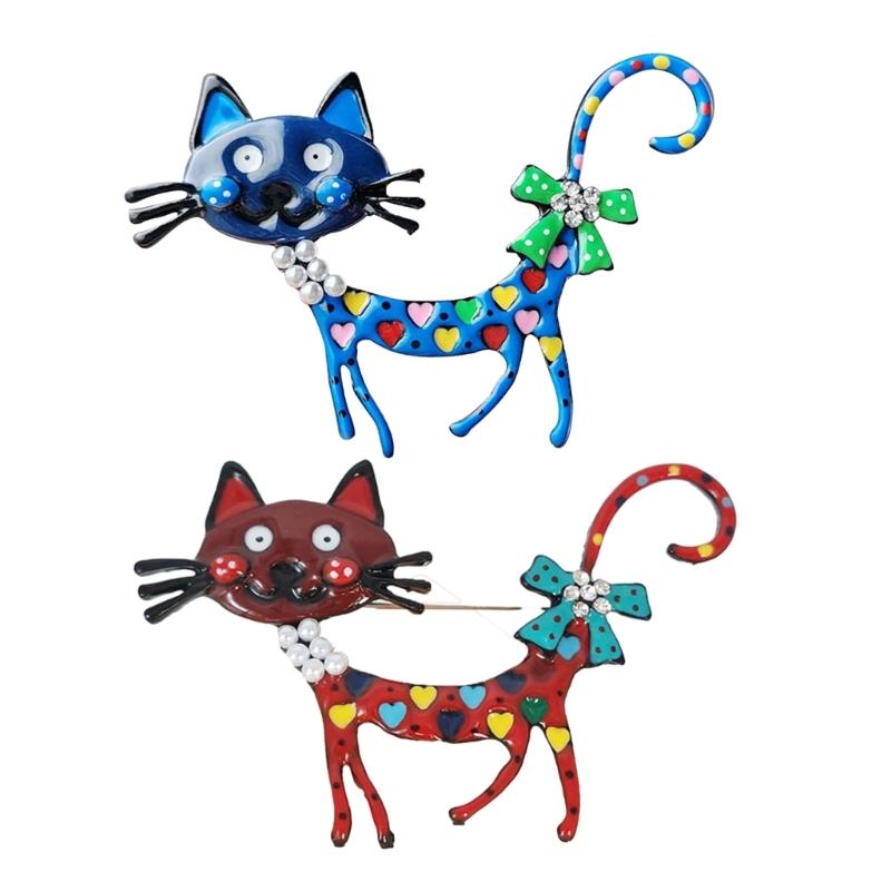 Cute Cartoon Cat Brooch Pin Accessory Colorful Enamel Craft Lapel Pins Ornament Stylish Collar Pin Adornment for Women