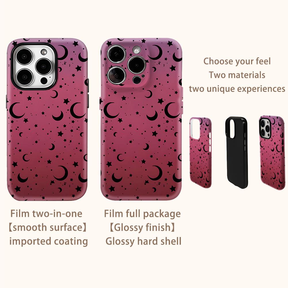 Pink Moon and Stars Phone Case for IPhone 17AIR 16E 16 15 14 13 12 11 17 Pro Max Plus Double-layer Back Cover