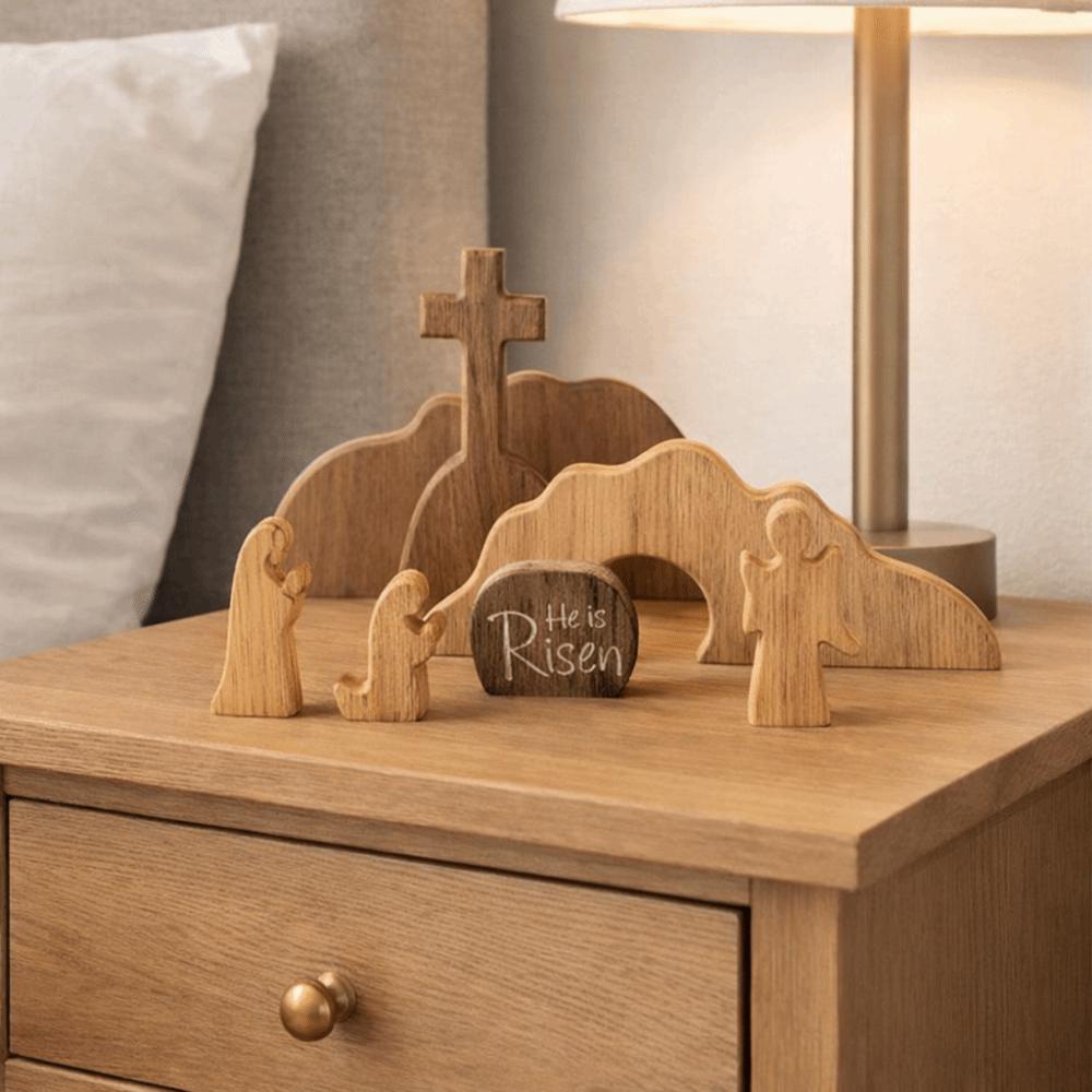 Wooden Empty Tomb Easter Scene Ornament Mini Decorative Easter Resurrection Scene Statue DIY Easter Cross Ornament