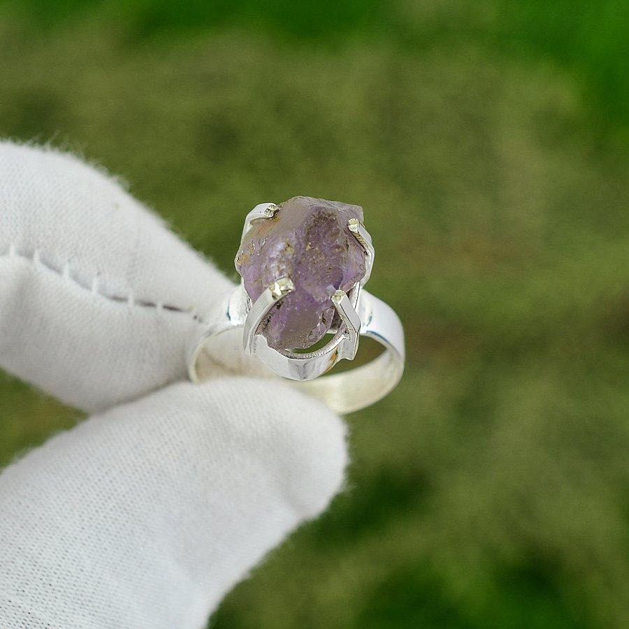 Natural Amethyst Rough Multi Stone Daughter Boho Ring Jewelry 925 Silver US 7.5