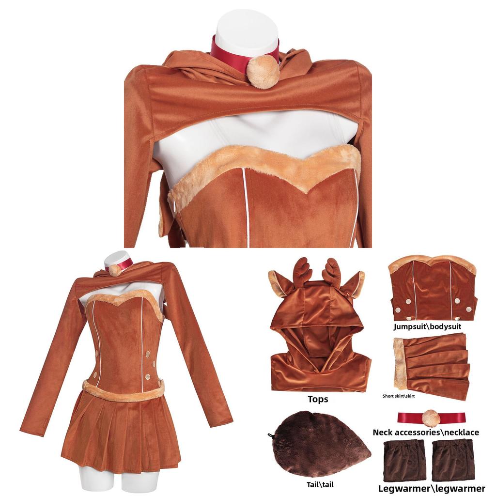Christmas Reindeer Cosplay Costume With Fuzzy Material For Holiday Parties