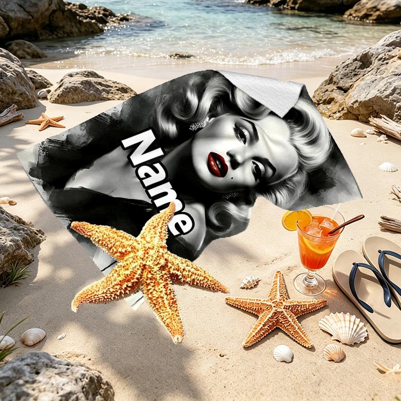 Custom Name Personalized Marilyn Monroe Print Beach Towel, for Trip Camping Beach Party Home Decor, Birthday Gift for Family & Friends