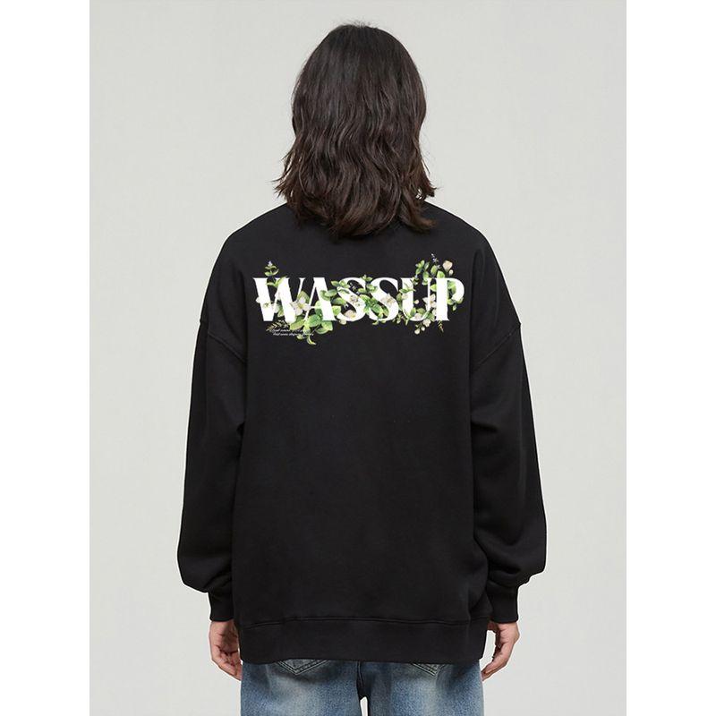 Wassup Vine Flower Language Crew Neck Heavyweight Sweatshirt Unisex Autumn and Winter American Style Trendy Brand Fleece Pullover Top
