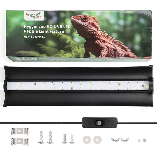 T8 HO 10.0 UVB Light for Reptiles LED Reptile Lighting Combo Kit, Reptile Light Fixture Terrarium Hood with 10W UVA UVB Bulb Desert Reptile Lamp for