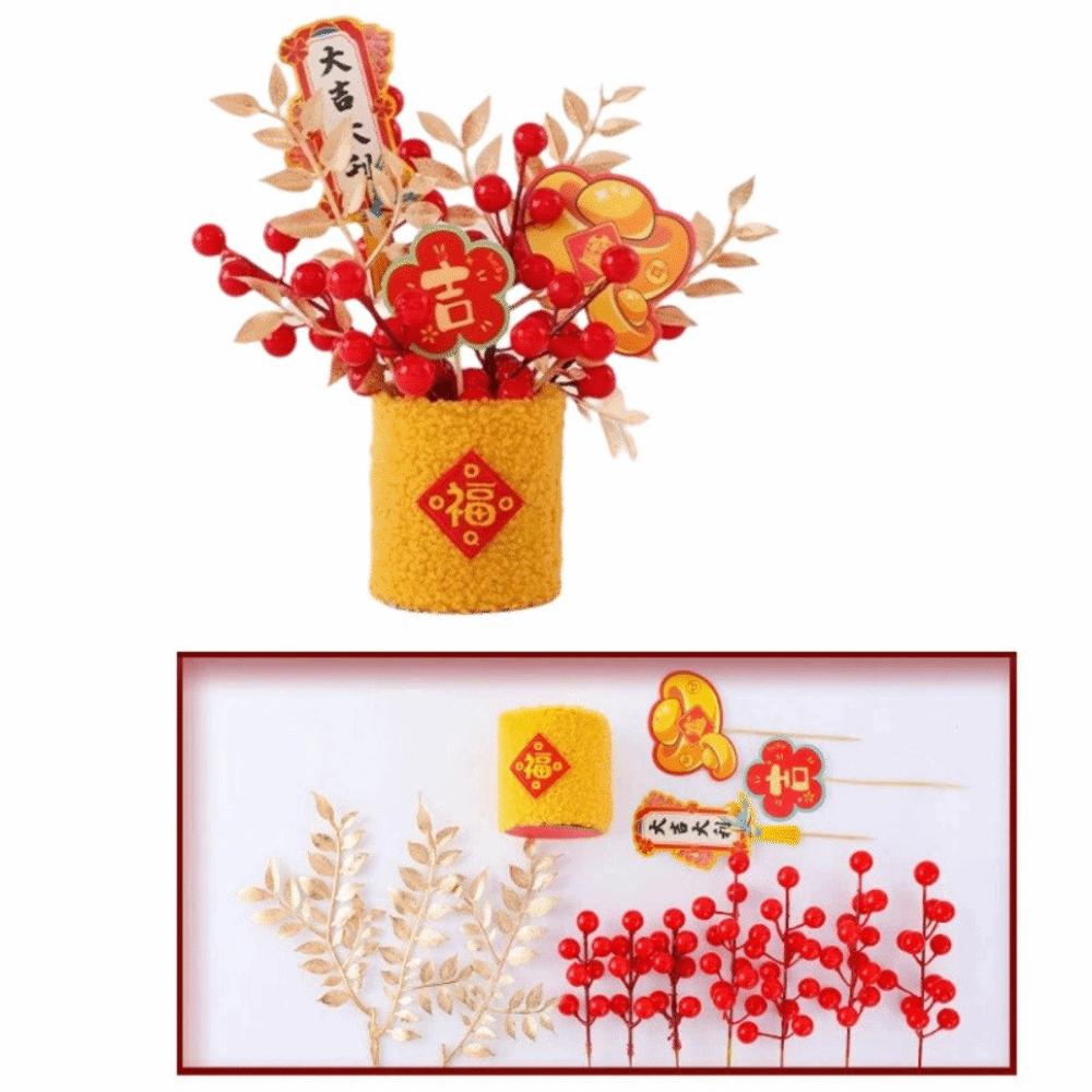 Creative New Year Lucky Decoration Chinese Style Handmade Blessing Flower Bucket Best Blessing Fake Flower Bucket
