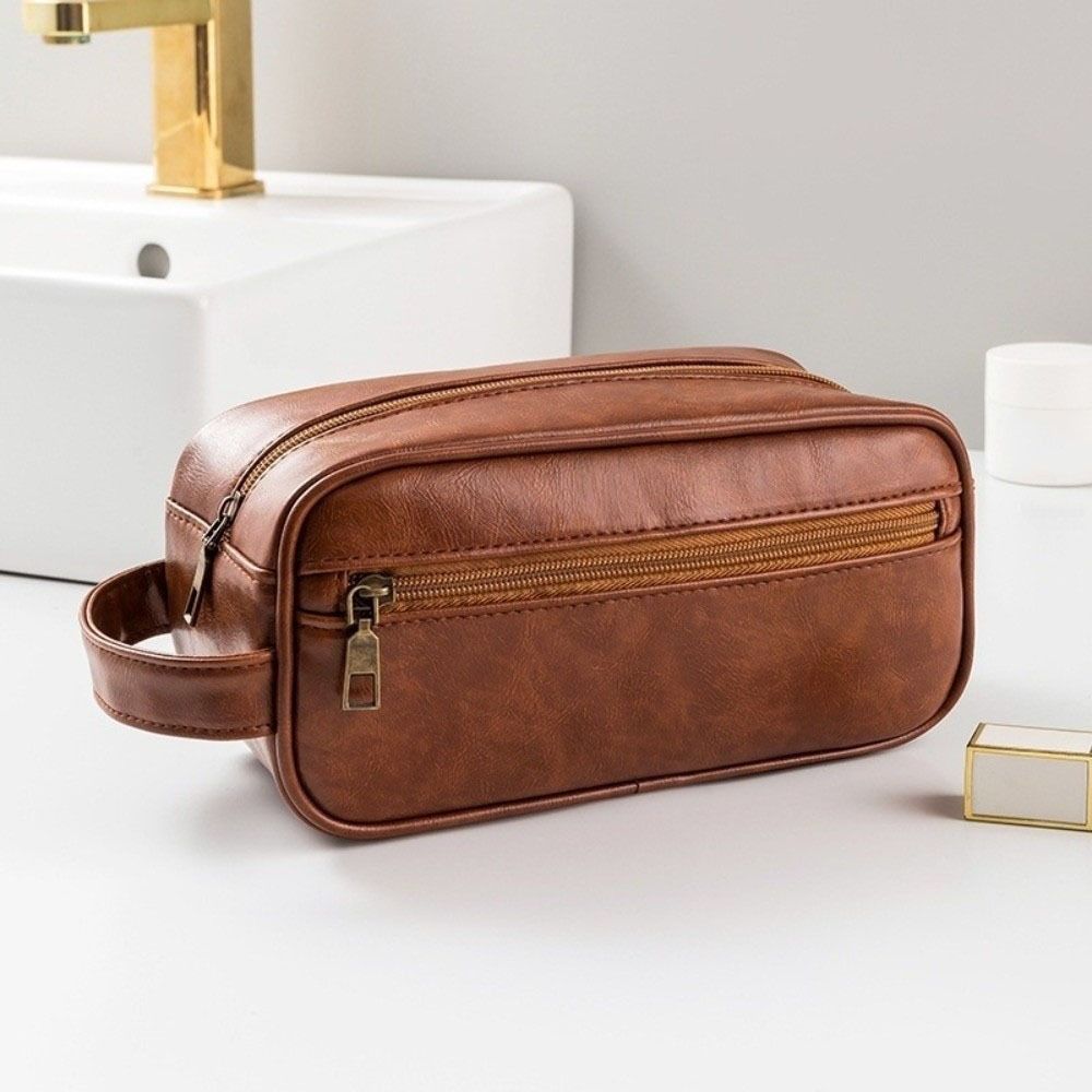 Zipper Men Cosmetic Bag Waterproof Toiletry Storage Bag Portable PU Wash Bag  Outdoor