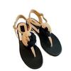 Sheepskin version~ New Xiaoxiangfeng camellia flip-flops women's one-character buckle belt leather color matching flat-toed sandals