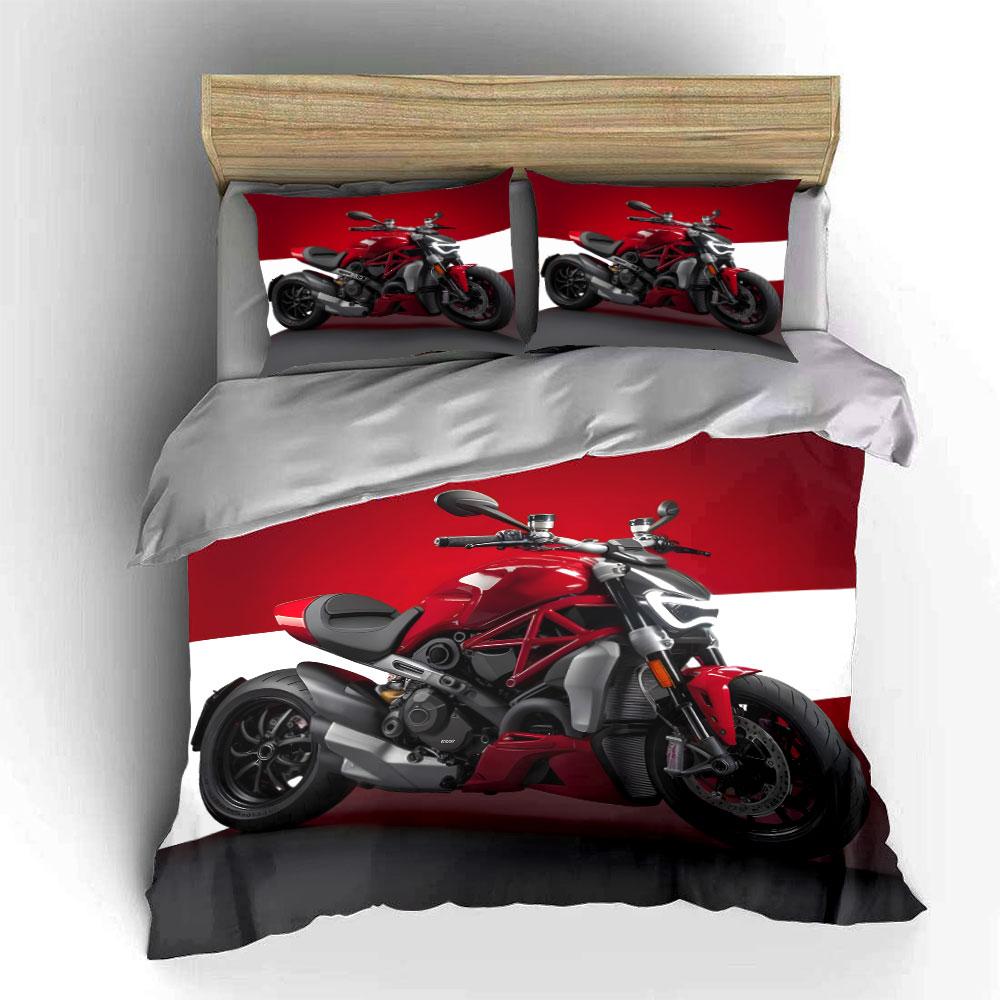 Red Modern Motorcycle Design. Print Bedding Set 1 Duvet Cover 2 Pillowcases For Adult And Children Luxury Gift Full Size