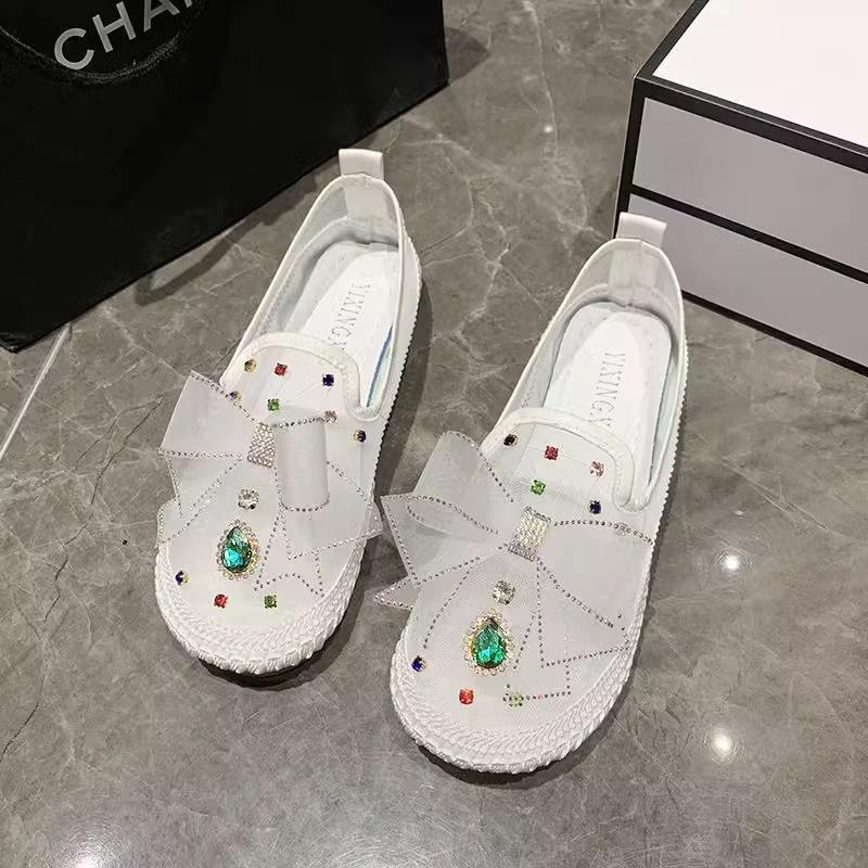 Summer new mesh rhinestone outer wear versatile bag head cool slippers flat bottom half drag women's shoes