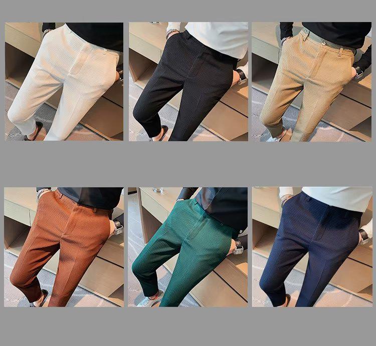 Herren Sommer Slim Fit Casual Waffelhose - Leichtgewichtige, bügelfreie Businessanzughose