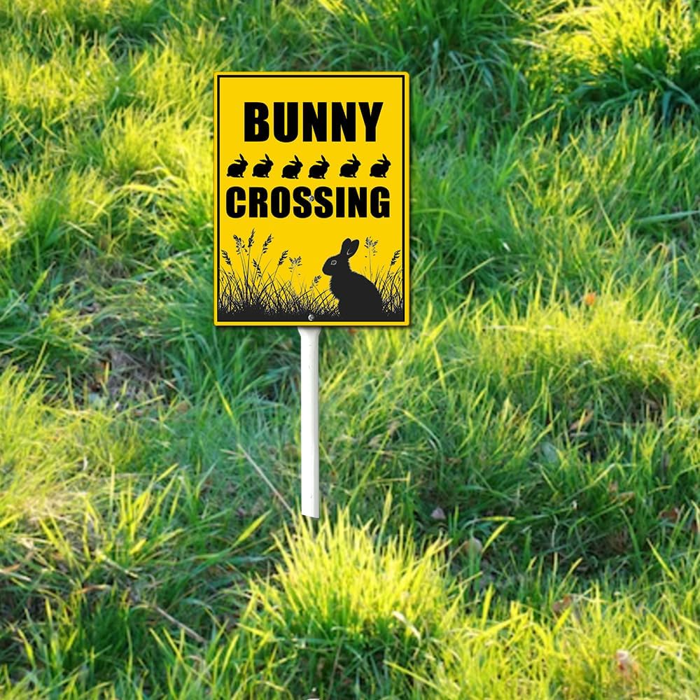 Bunny Crossing Sign With Stake Slow Down Sign For Neighborhoods Yard Farm Aluminium Caution 8x12inch Lawn Yard Grass Prop Animal