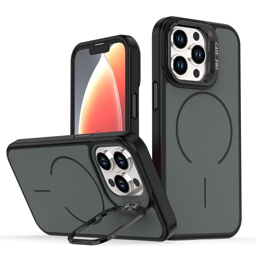 KEYSION Matte Skin Feel Lens Stand Phone Case for Magsafe for iPhone 11 12 Pro Max Magnetic Wireless Charging Shockproof Cover