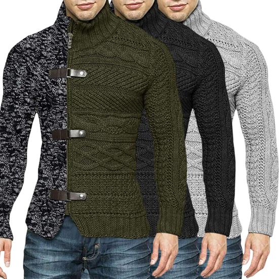 Pánský zimní svetr kabát barevně sladěný asymetrický dlouhý rukáv vysoký límec slim fit teplý pletený ochrana krku podzimní svetr do kanceláře