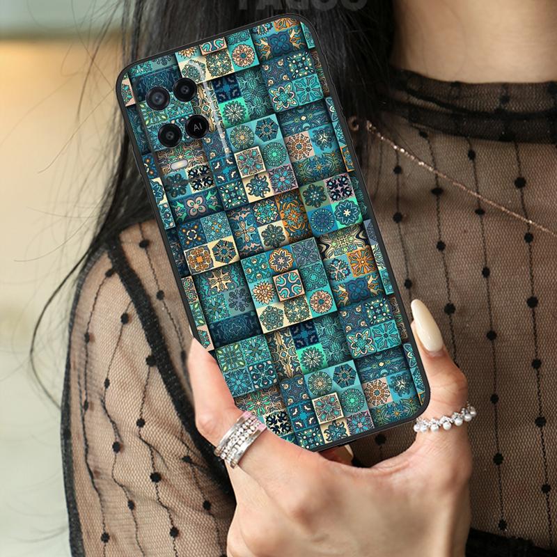 Boho Tile Mosaic Aesthetic Case For Oppo A16 A76 A96 A17 A18 A60 A80 A40 A38 A58 A78 A98 A94 A74 A54 A15 A57 A77 A5 Pro