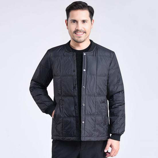 Giacca Piumino da Uomo Autunno Inverno Collo Alto Manica Lunga Velluto Ispessito Cappotto di Cotone con Tasche Tinta Unita Trapuntato Capispalla